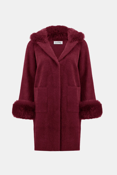 Joseph Ribkoff Feather Yarn and Faux Fur Sweater Coat