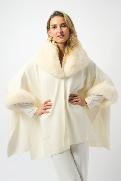 Joseph Ribkoff Vanilla Brushed Jacquard and Faux Fur Cape