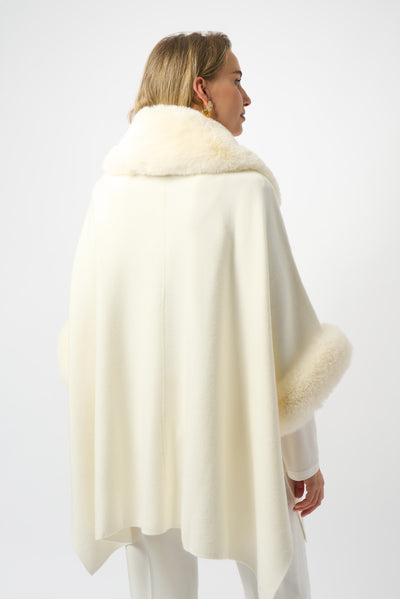 Joseph Ribkoff Vanilla Brushed Jacquard and Faux Fur Cape