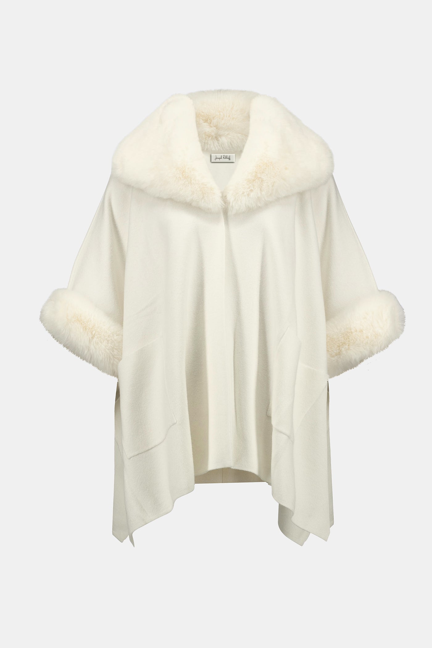 Joseph Ribkoff Vanilla Brushed Jacquard and Faux Fur Cape