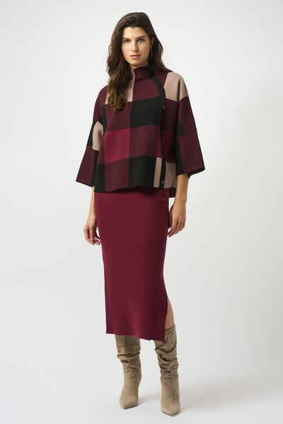 Joseph Ribkoff Merlot Plaid Jacquard Sweater Knit Top