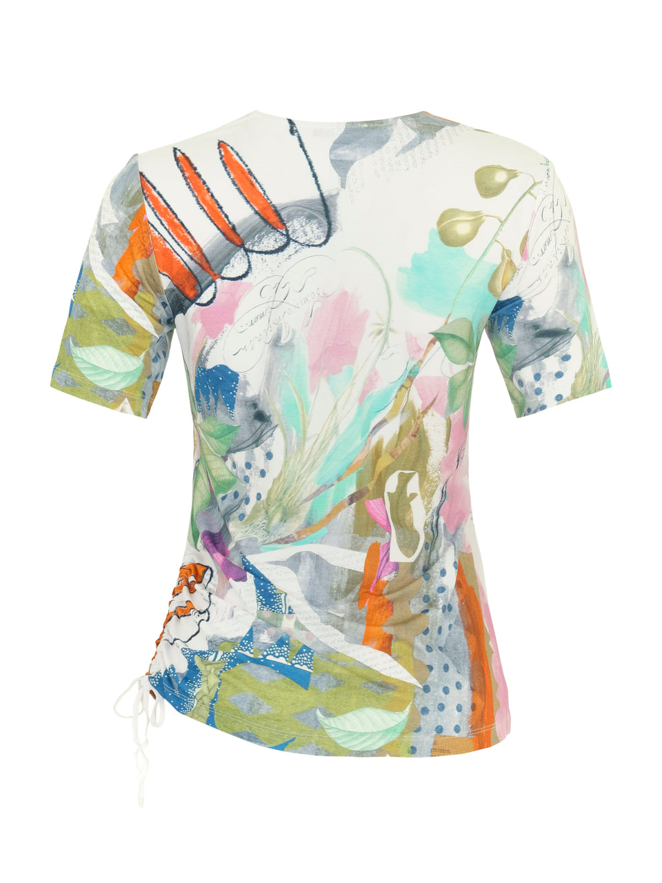 Abstract Print T-Shirt With Side Ruching