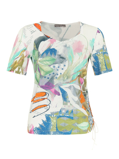 Abstract Print T-Shirt With Side Ruching