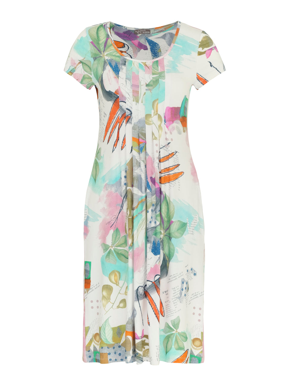 Abstract Print Dress With Pleated Detail