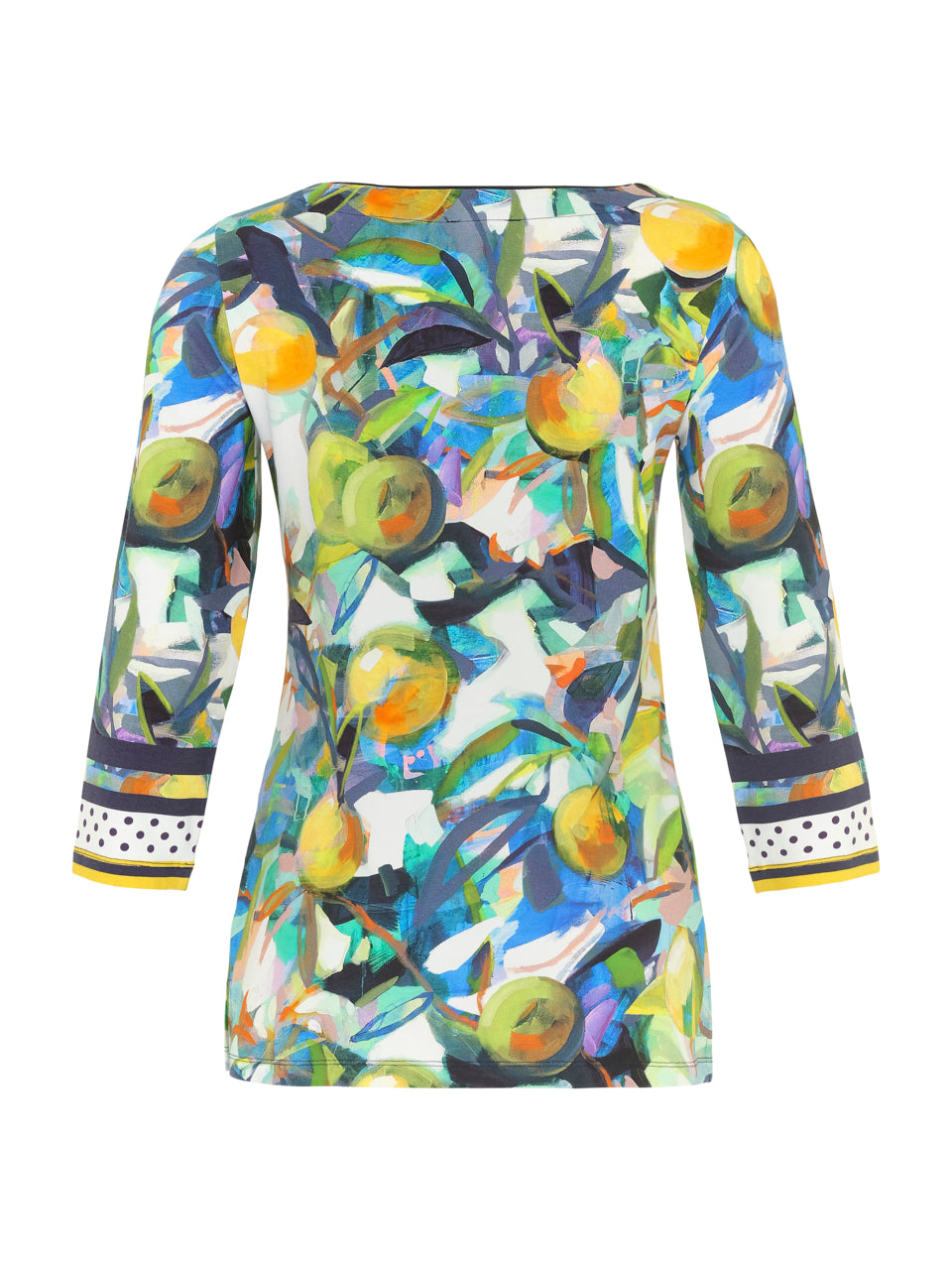 Abstract Print Round Neck Top with Diamante Detail