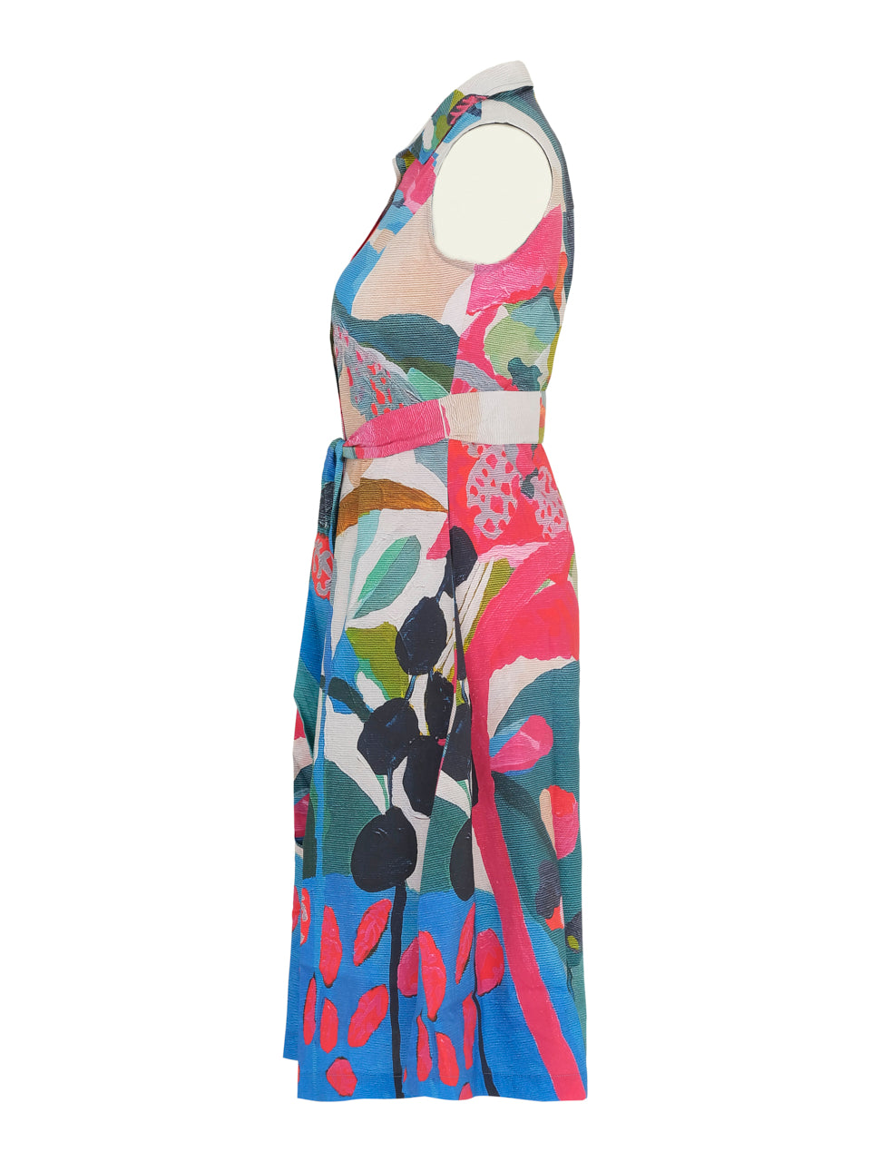 Abstract 'Rumba' Print Sleeveless Shirt Dress with Tie Waist