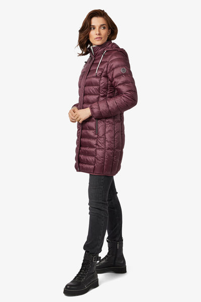 Wine Quilted Puffer Jacket with Detachable Hood