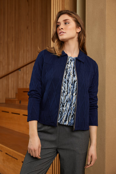 Navy Textured Zip Up Jacket