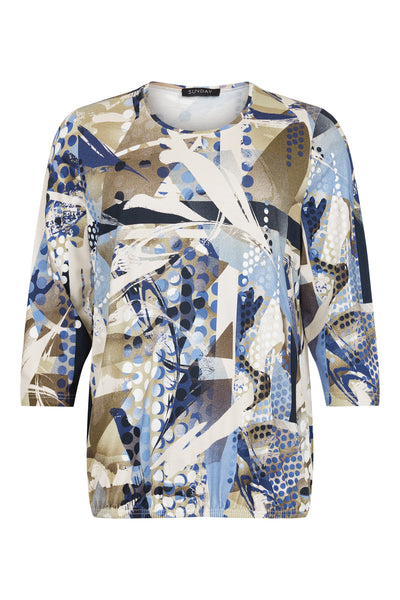 Brown / Blue Spotted Abstract Round Neck Top