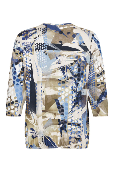 Brown / Blue Spotted Abstract Round Neck Top