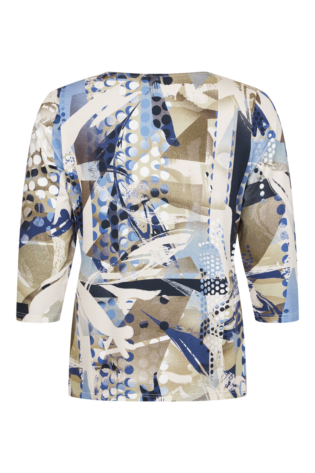 Brown / Blue Spotted Abstract Top with Grandfather Collar
