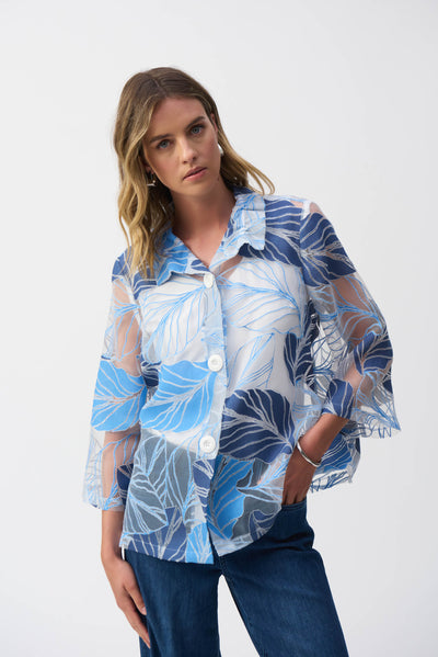 Joseph Ribkoff Novelty Leaf-Print Trapeze Jacket