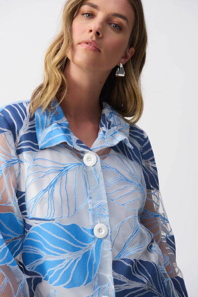 Joseph Ribkoff Novelty Leaf-Print Trapeze Jacket