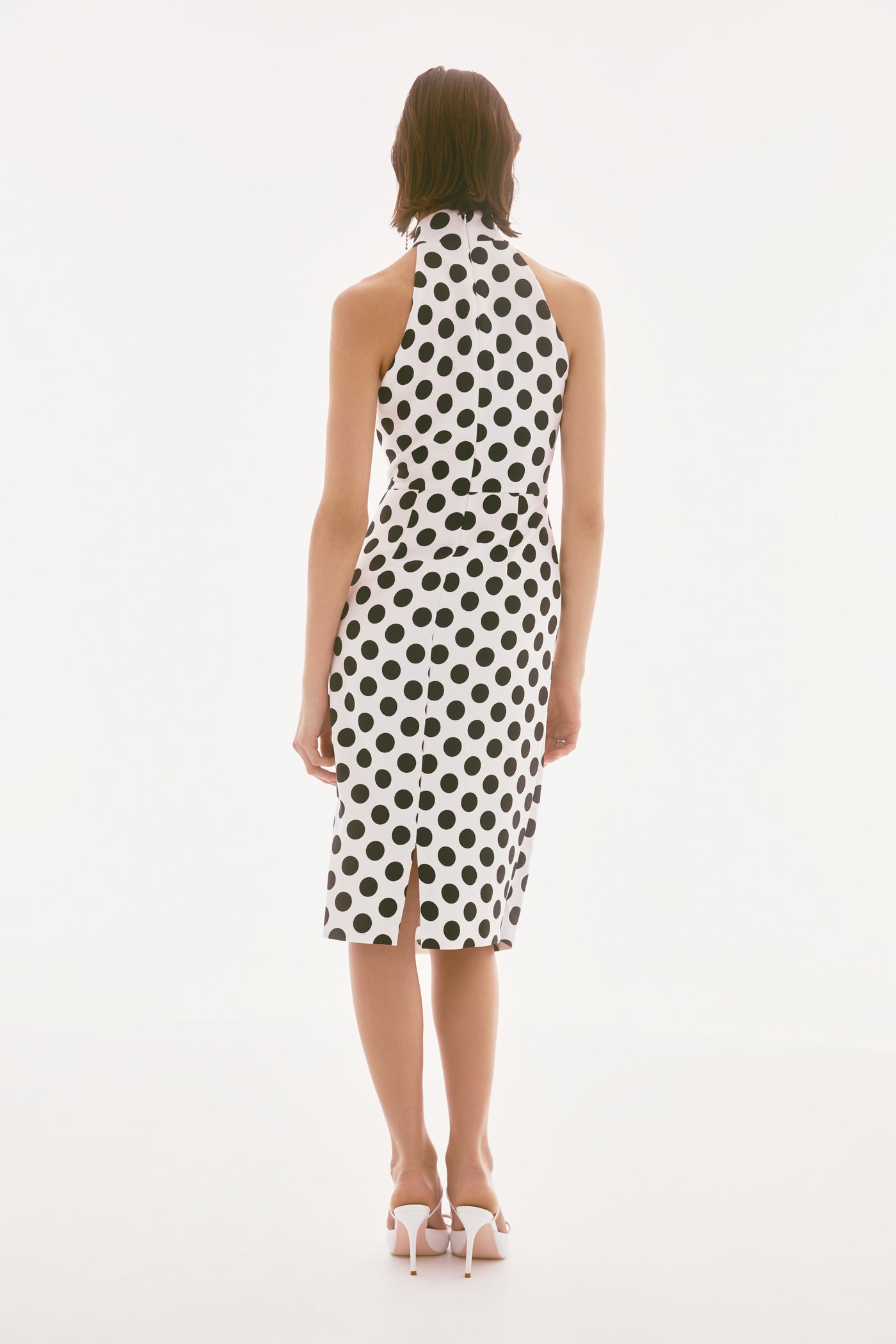 Joseph Ribkoff Vanilla/Black Lux Twill Dot Print Halter Dress