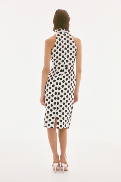 Joseph Ribkoff Vanilla/Black Lux Twill Dot Print Halter Dress