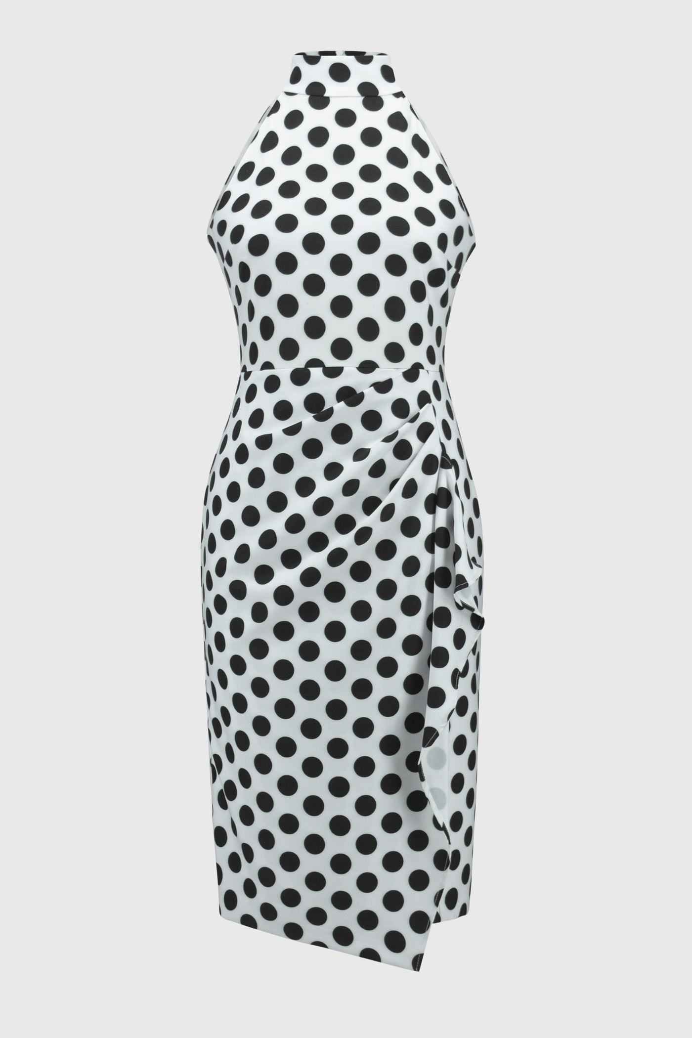 Joseph Ribkoff Vanilla/Black Lux Twill Dot Print Halter Dress