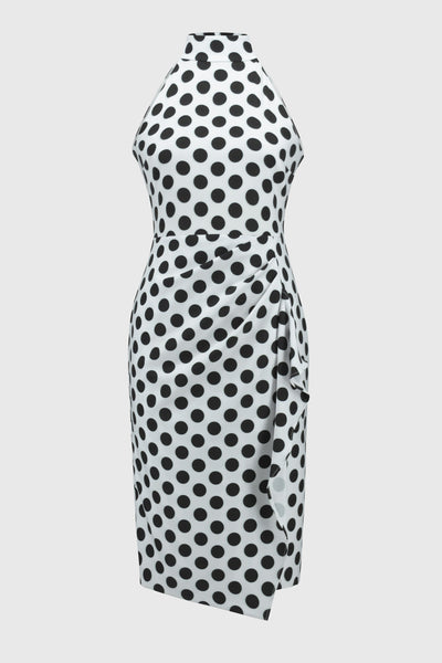 Joseph Ribkoff Vanilla/Black Lux Twill Dot Print Halter Dress