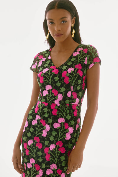 Joseph Ribkoff Signature Novelty Floral Embroidered Flounce Dress