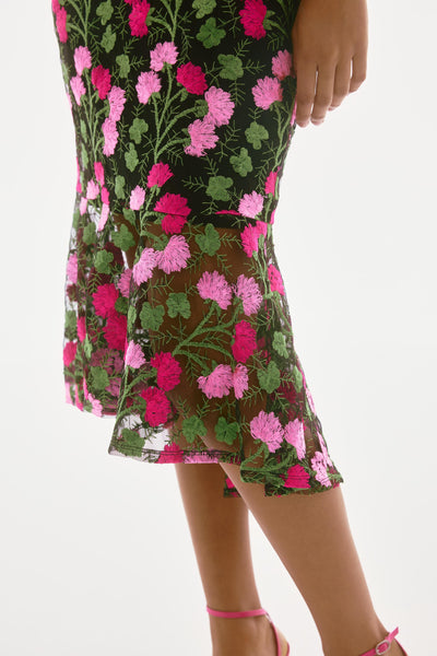 Joseph Ribkoff Signature Novelty Floral Embroidered Flounce Dress
