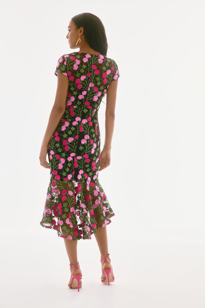Joseph Ribkoff Signature Novelty Floral Embroidered Flounce Dress