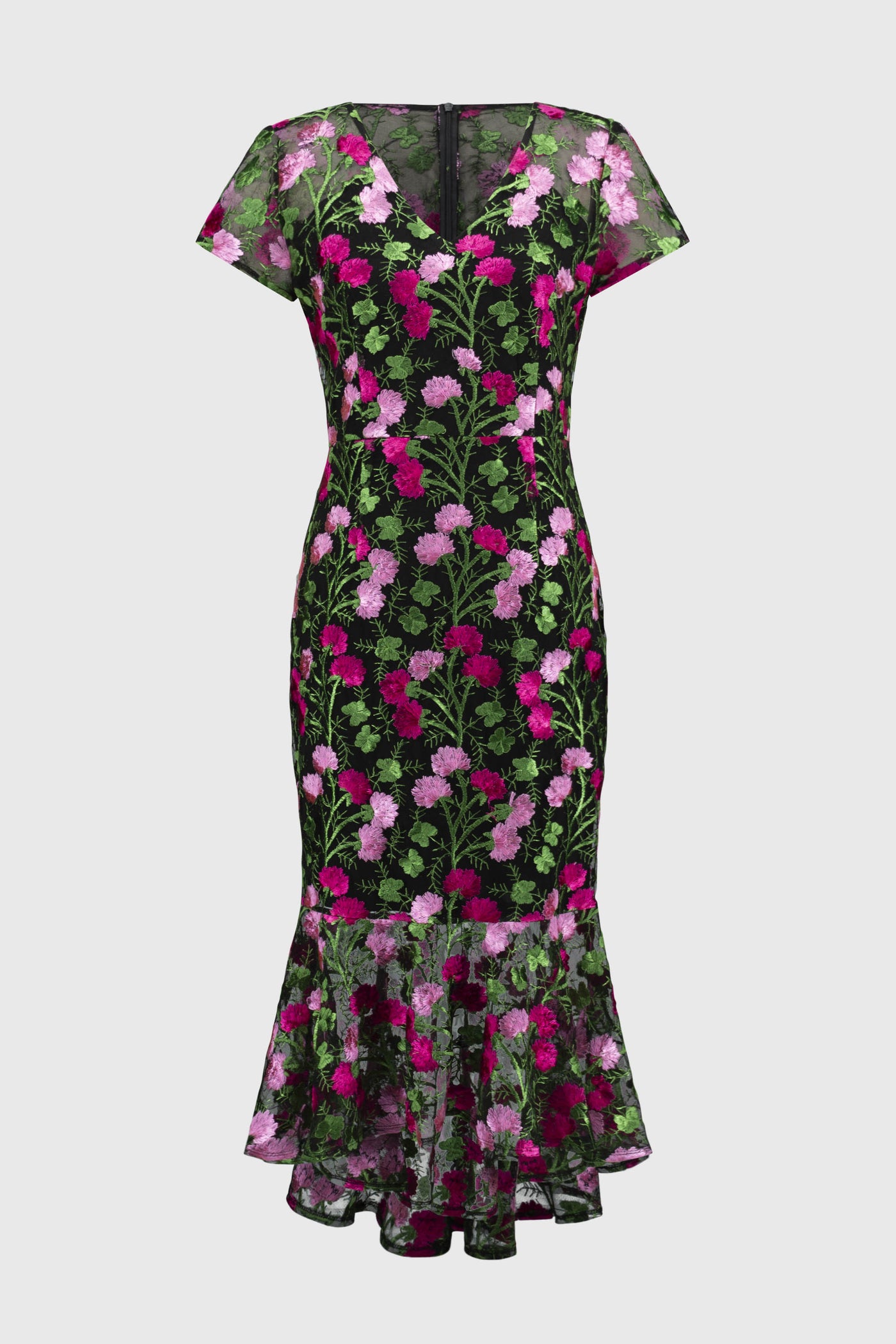 Joseph Ribkoff Signature Novelty Floral Embroidered Flounce Dress