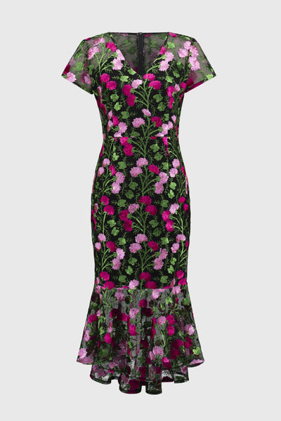 Joseph Ribkoff Signature Novelty Floral Embroidered Flounce Dress