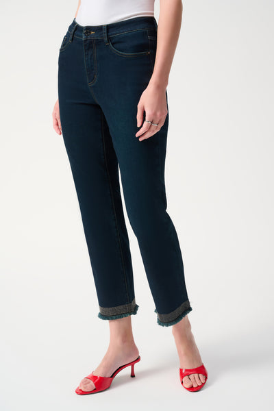 Joseph Ribkoff Indigo Classic Straight-Leg Jeans with Embellished Hem