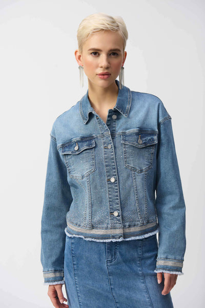 Joseph Ribkoff Stretch Denim Jacket with Embroidery