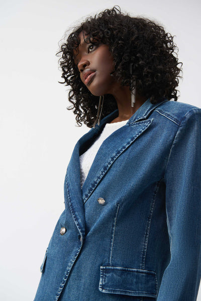 Joseph Ribkoff Stretch Denim Double-Breasted Blazer