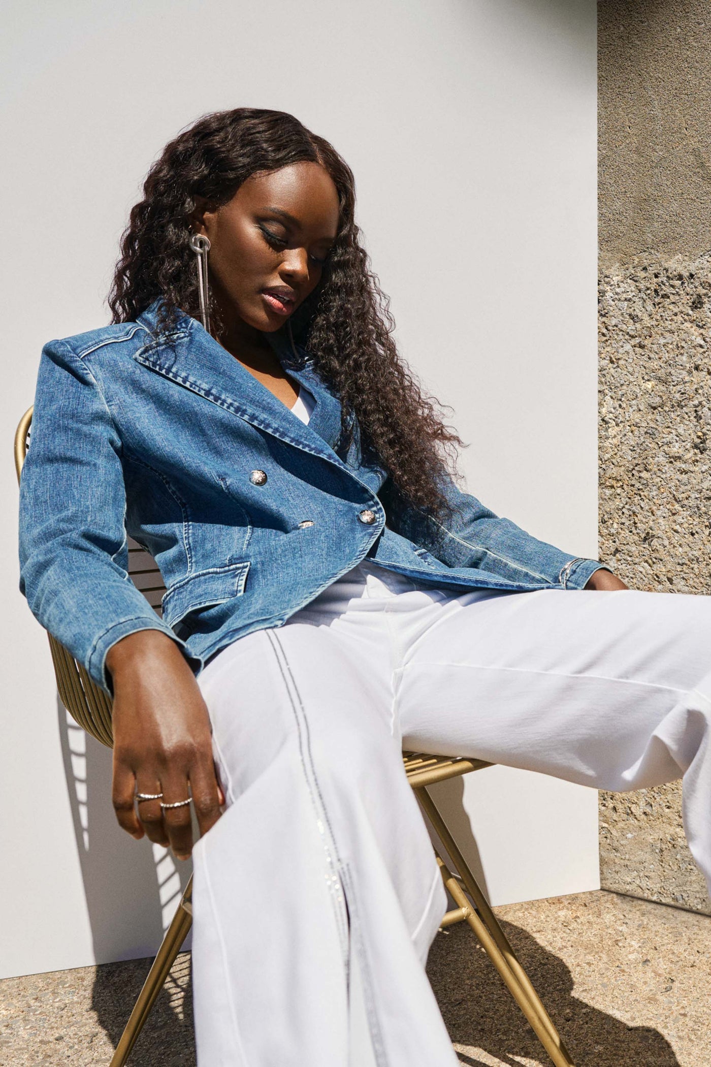 Joseph Ribkoff Stretch Denim Double-Breasted Blazer