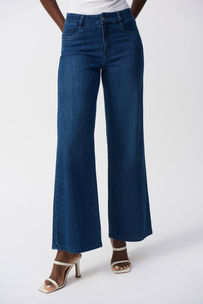 Joseph Ribkoff Mid-Denim Blue Classic Wide-Leg Stretch Jeans