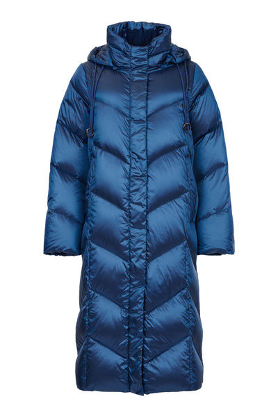 Deep Blue Shimmer Puffer Jacket with Detachable Hood