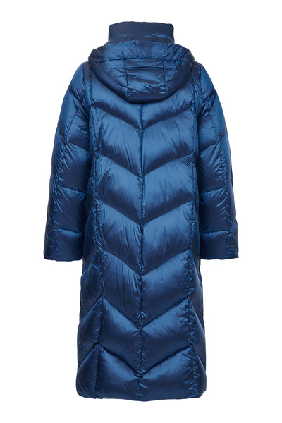 Deep Blue Shimmer Puffer Jacket with Detachable Hood