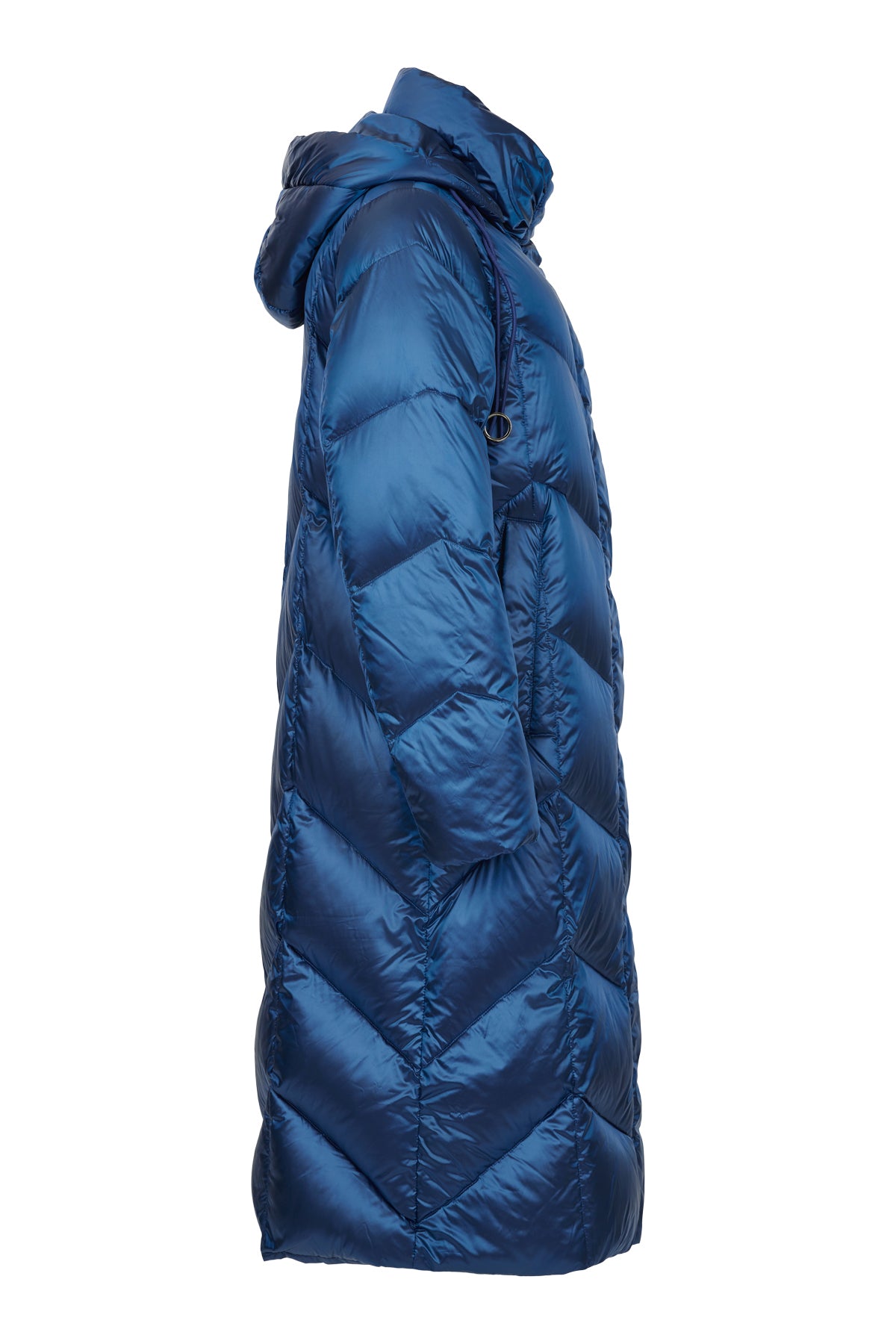 Deep Blue Shimmer Puffer Jacket with Detachable Hood