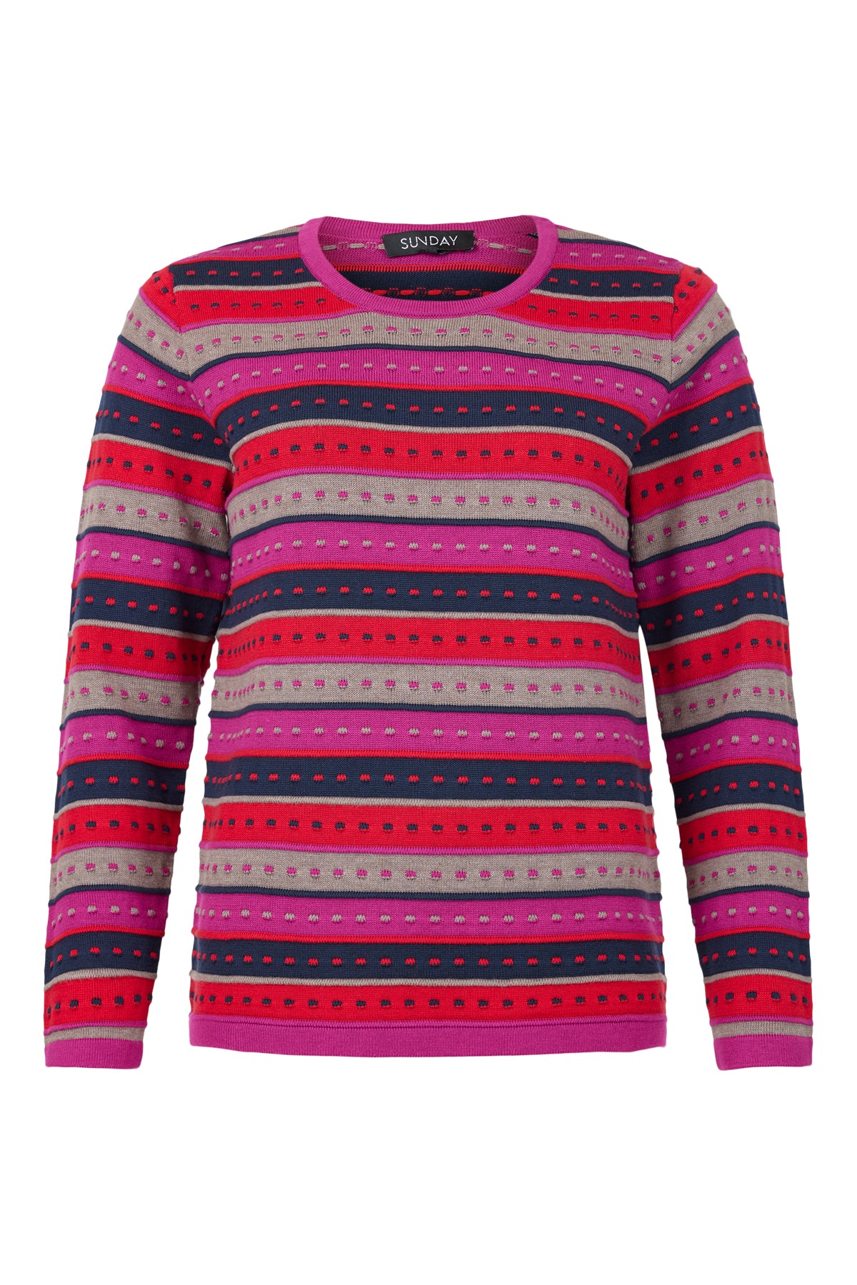 Fuchsia and Red Striped Round Neck Jumper