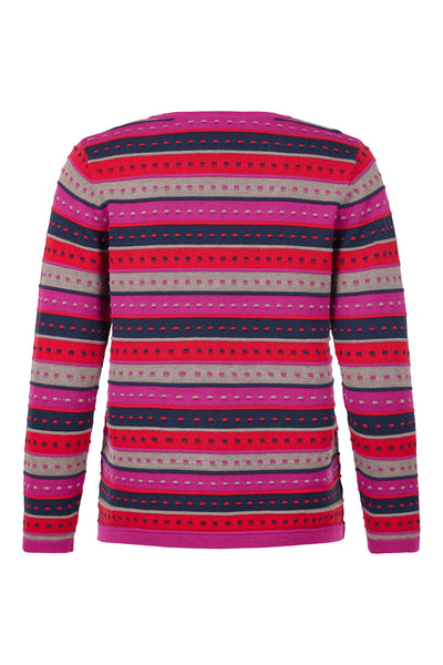 Fuchsia and Red Striped Round Neck Jumper