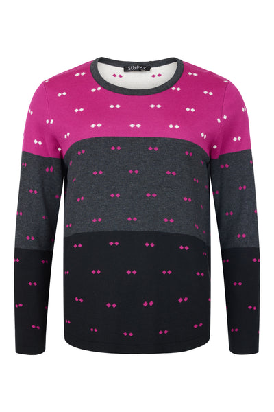 Fuchsia Round Neck Jumper with Grey Gradient Detail