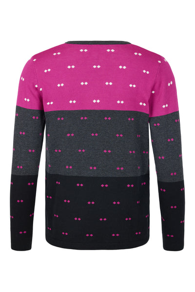 Fuchsia Round Neck Jumper with Grey Gradient Detail