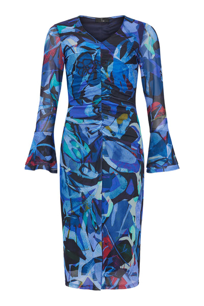 Wild Blue V-Neck Dress with Rouching Detail