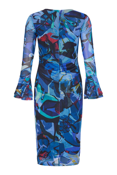 Wild Blue V-Neck Dress with Rouching Detail
