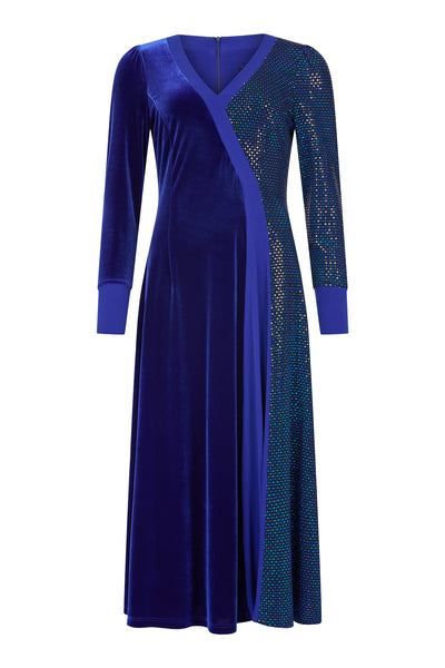 Royal Blue Dress with Velvet Feel and Sequin Detail