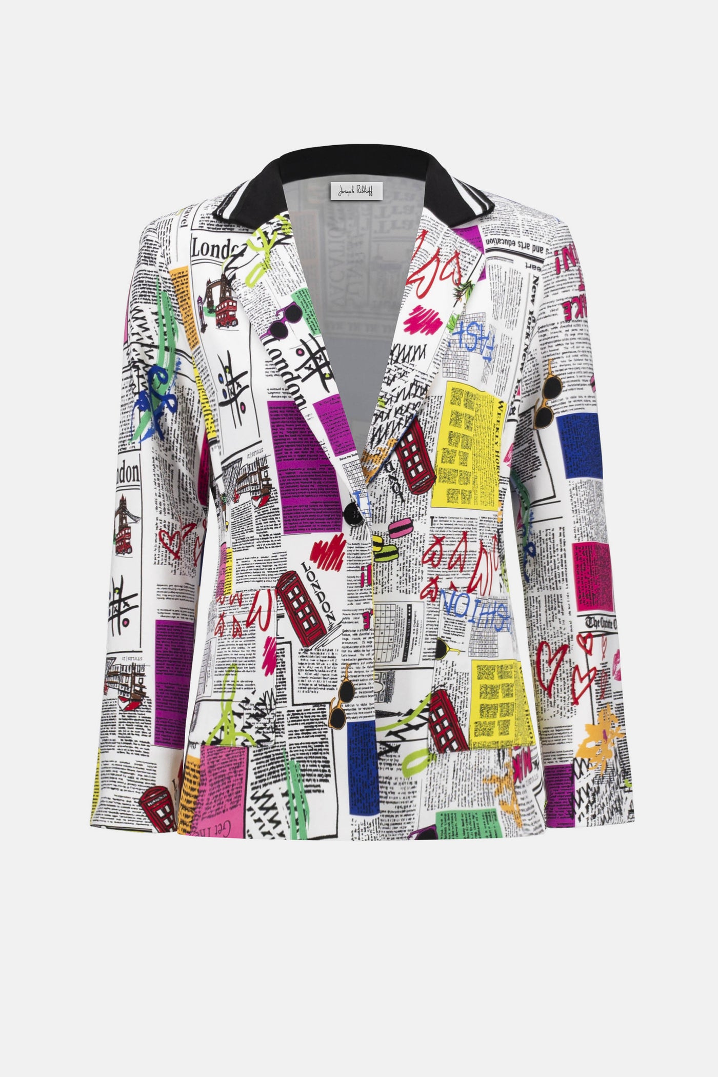 Joseph Ribkoff Silky Knit Word Print Fitted Blazer