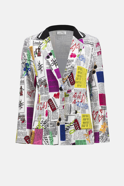 Joseph Ribkoff Silky Knit Word Print Fitted Blazer