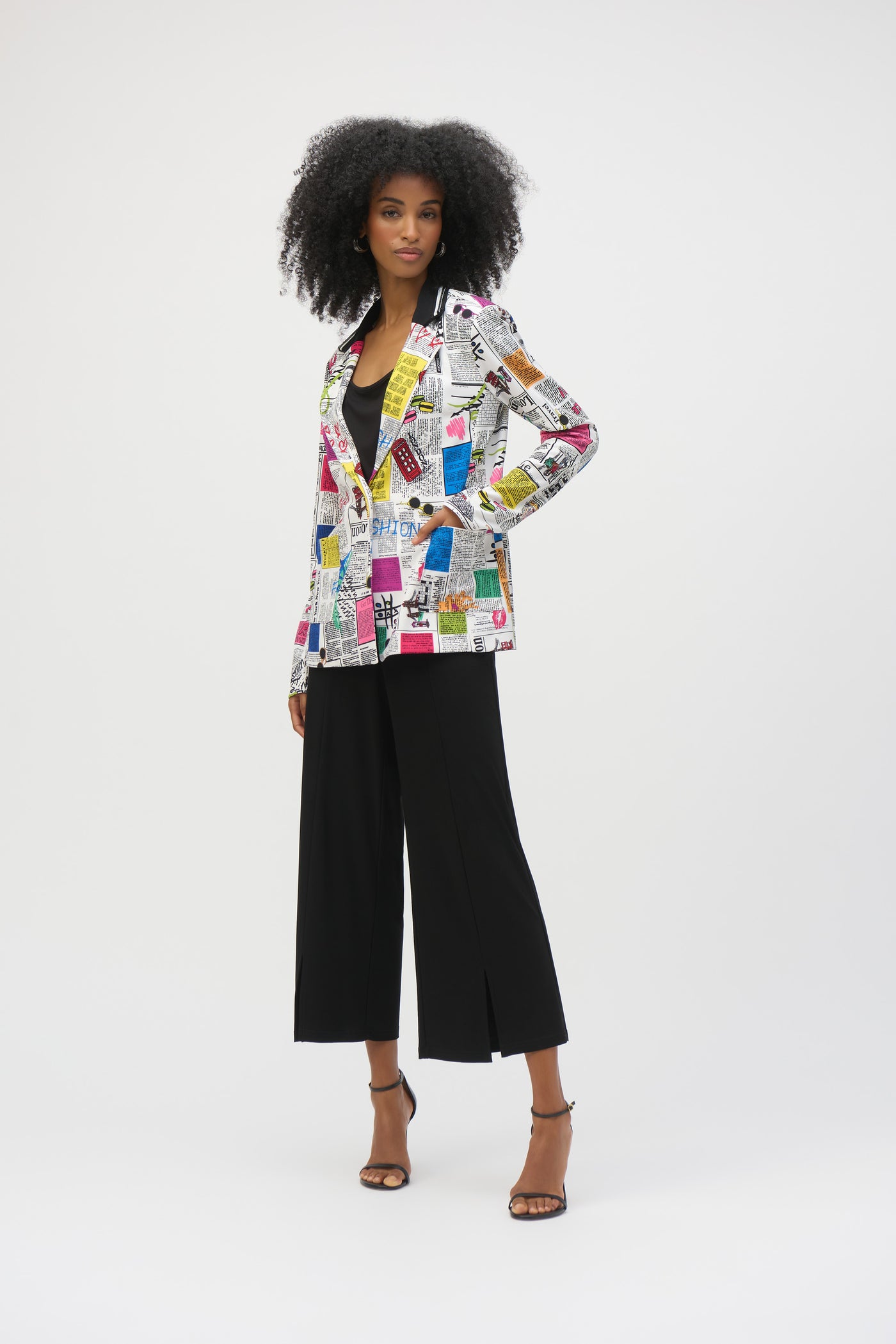 Joseph Ribkoff Silky Knit Word Print Fitted Blazer