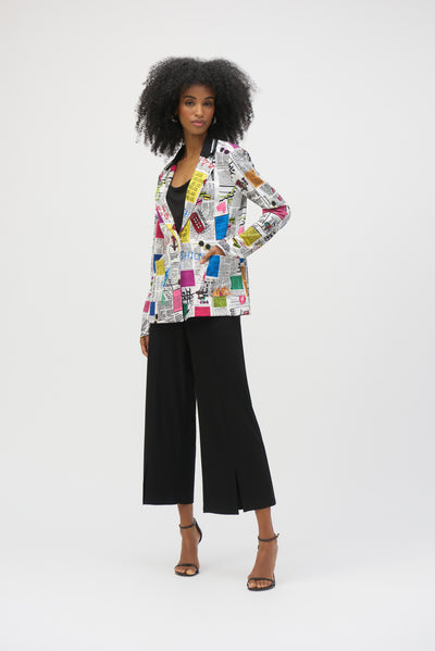Joseph Ribkoff Silky Knit Word Print Fitted Blazer