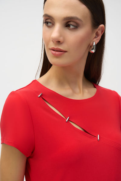 Joseph Ribkoff Radiant Red Silky Knit Fitted Top