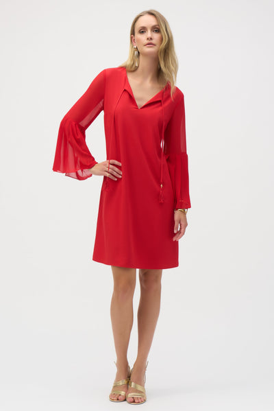 Joseph Ribkoff Radiant Red Eggshell and Chiffon Straight Dress