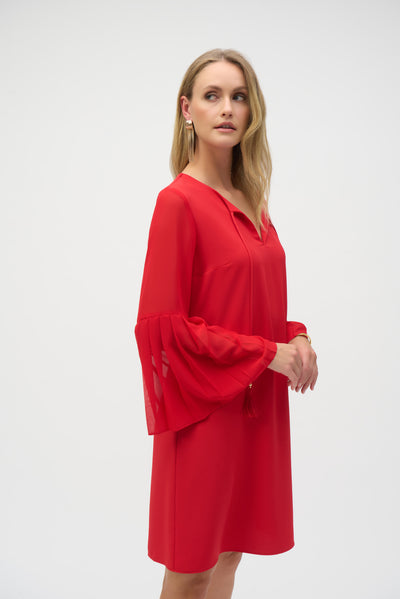 Joseph Ribkoff Radiant Red Eggshell and Chiffon Straight Dress