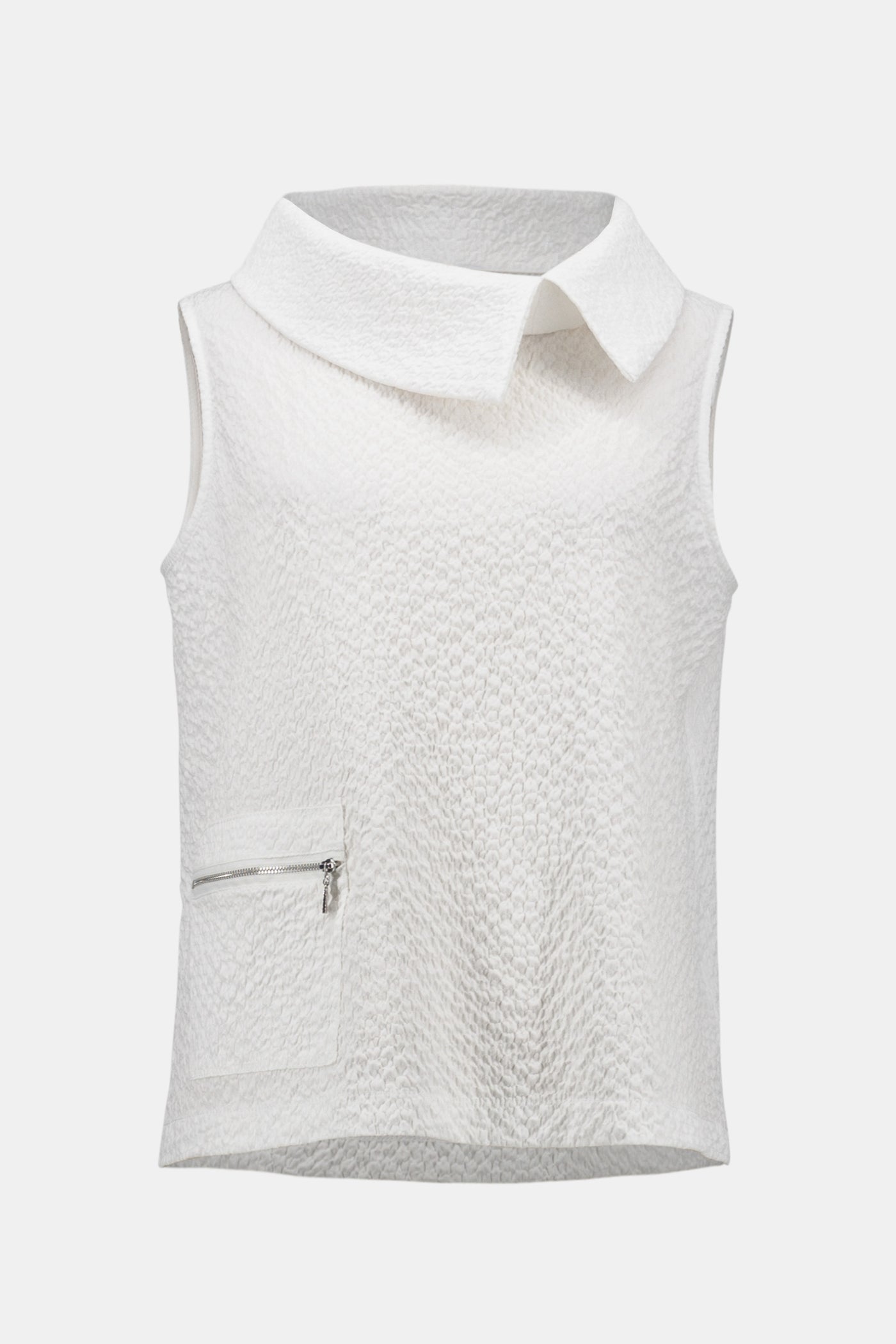 Joseph Ribkoff White Seersucker Sleeveless Straight Top