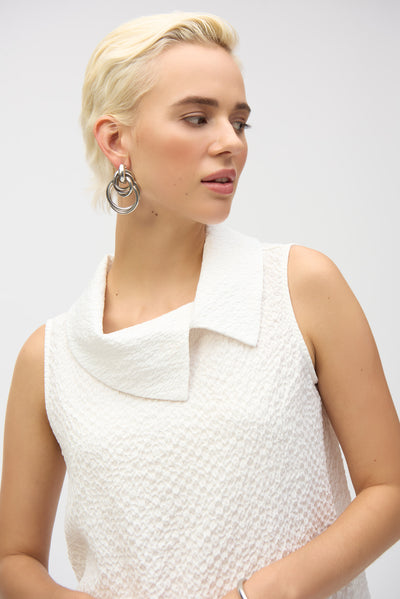 Joseph Ribkoff White Seersucker Sleeveless Straight Top